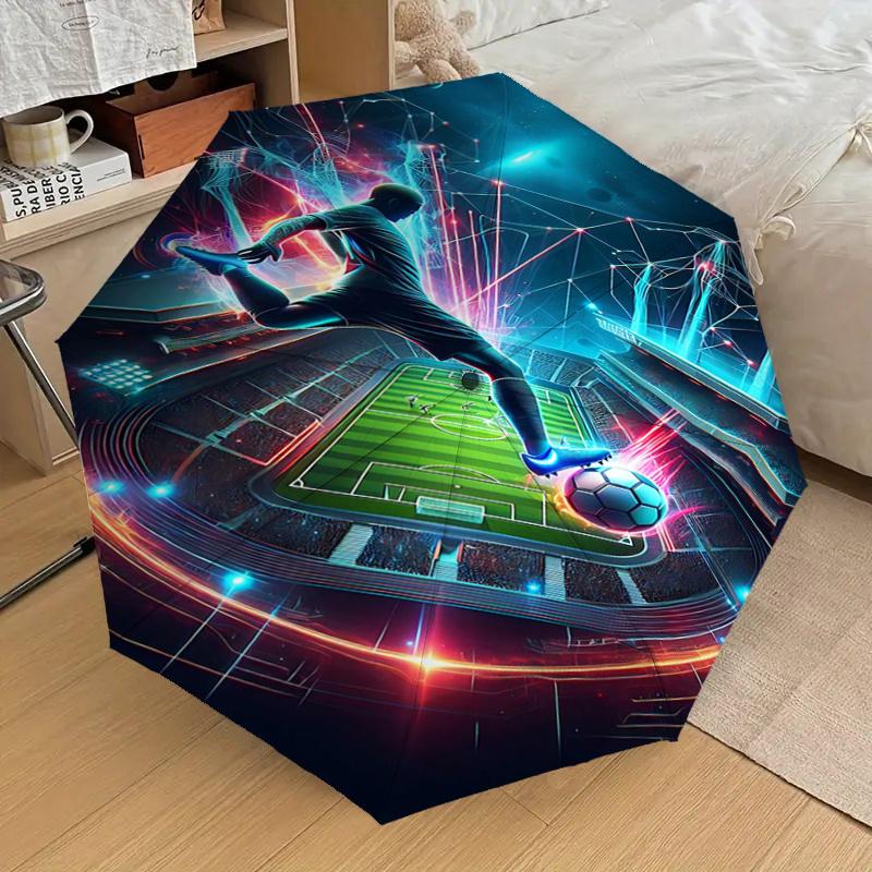 Starry Night Soccer Player: Automatic Folding Umbrella with 3-Fold Design, Iron Frame, Outdoor, Ideal Gift for Fans and Travelers1125185a