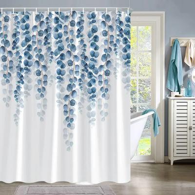 Eucalyptus Leaves Shower Curtain for Bathroom Green Leaf Plant Decorative Bath Curtain Polyester Bathroom Curtain Set With Hooks