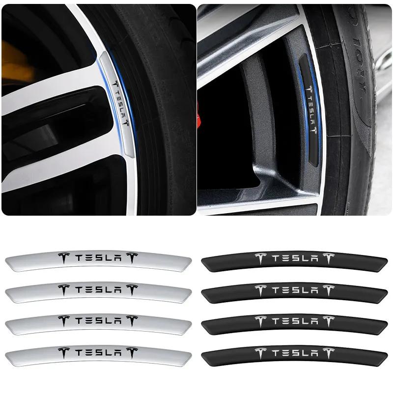 guhzk4 4pcs Aluminum Wheel Rims Racing Stickers Badge Auto Decor Car Styling for Tesla Model 3 S X Y 2022 Style Roadster Invader Coil