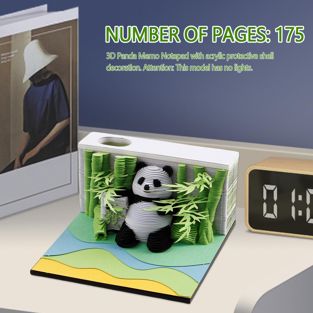 3D Desk Note Pad Creative Panda Memo Pad Tear-Away DIY 3D Note Pad with Pen Holder Paper Carving Art for Decoration Collectibles
