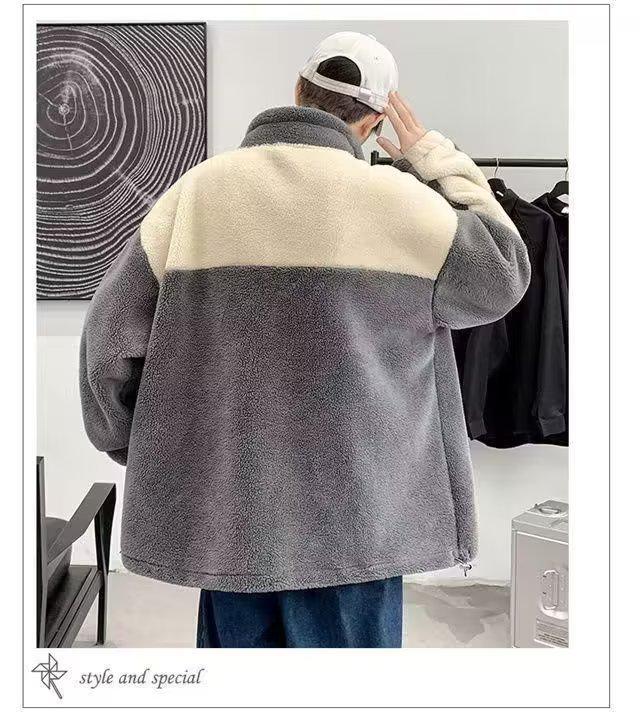 Men's Lambskin Jacket - Trendy Korean Style Winter Workwear, Loose, Plus Velvet, Thickened Top