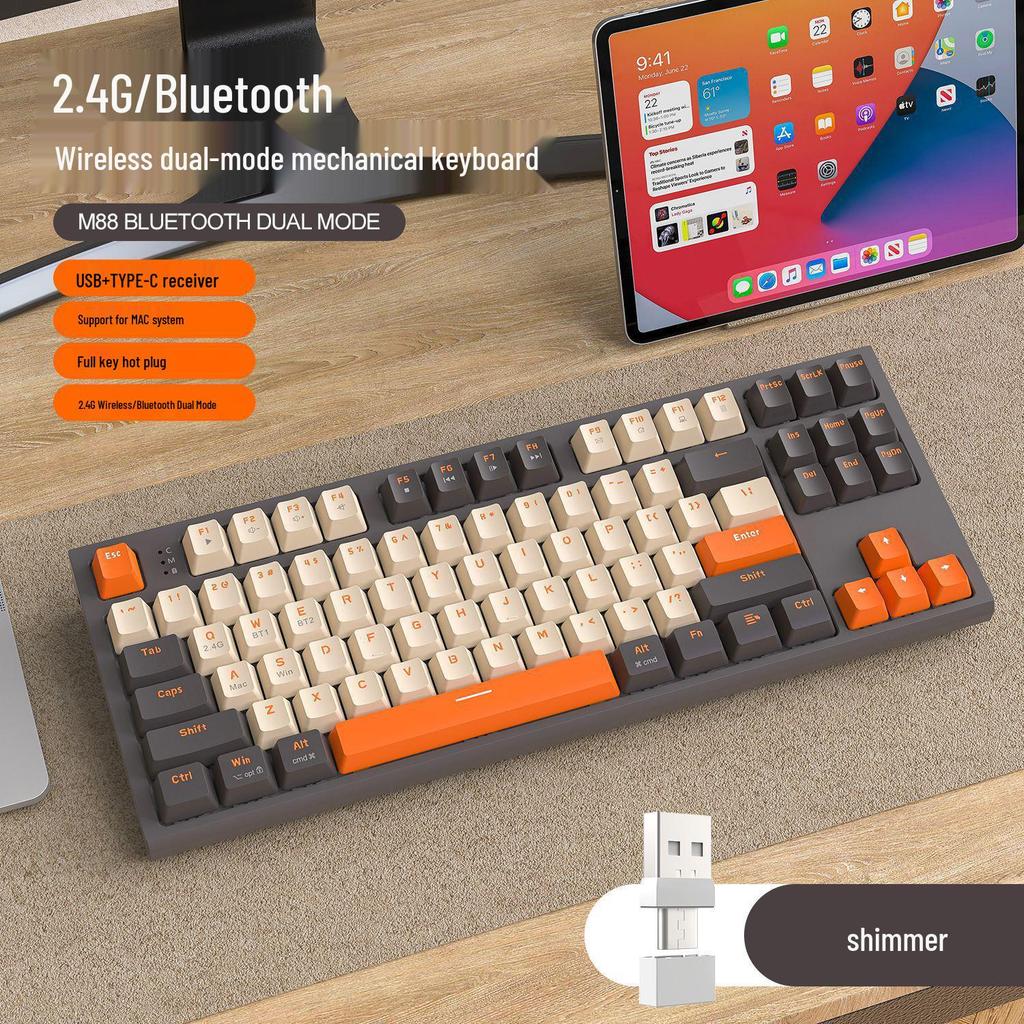 Free Wolf M88 Wireless Mechanical Keyboard with Dual-Mode Bluetooth, PBT Keycaps for Gaming and Office Use.