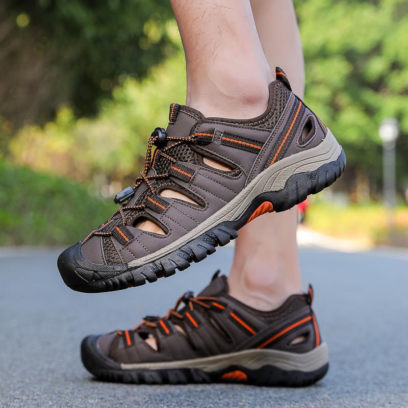 40-47  Summer Men's Leather Beach Sandals Mens Closed Toe Sandals for Men