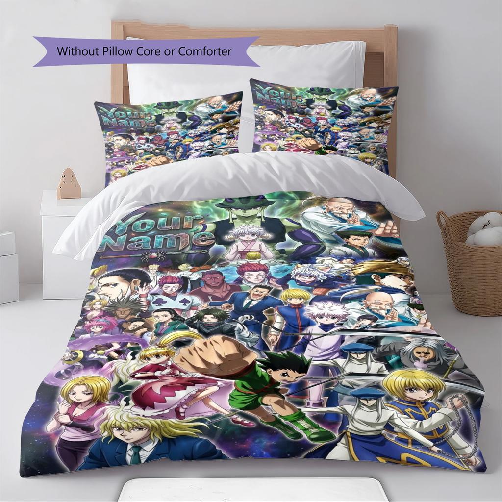 Name Custom Anime Hunter x Hunter Pattern Bedding Set Quilt Cover Pillowcase Home Decor Gift (1 * duvet cover + 2 * pillowcase, without core)