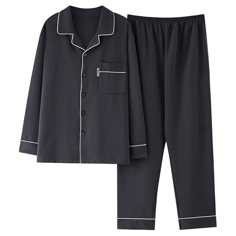 

[Hyjkl] pajamas men s 100% cotton large size room wear top and bottom set Room wear Plain color skin-friendly Soft Relaxing nightwear ventilation