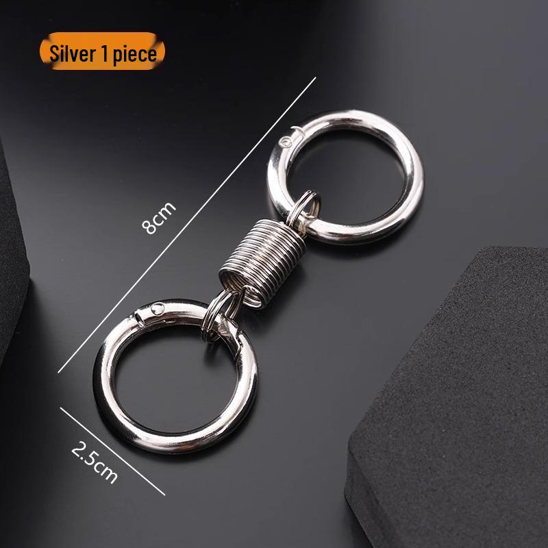 Creative Metal Double Loop Keychain with Pendant – Stylish Spring Ring Design