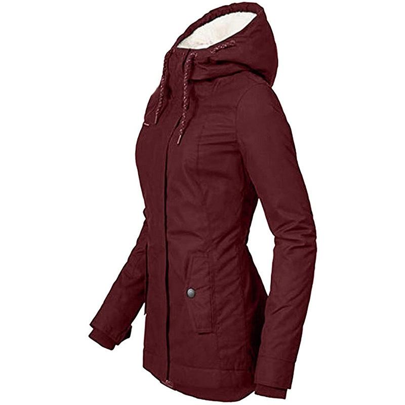 Women Autumn Winter Hooded Zipper Casual Parkas Regular Thick Solid Pockets Warm Jackets