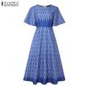 ZANZEA Women Casual Round Neck Loose Short Sleeve Print Dress Summer