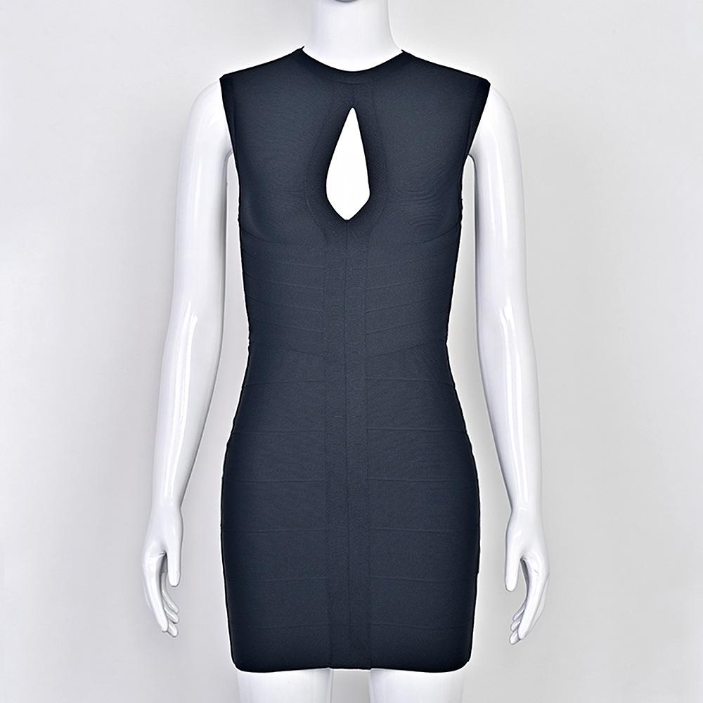Elegant Sleeveless Burgundy Striped Bandage Dress - Low Cut & Stretchy Women's Fashion
