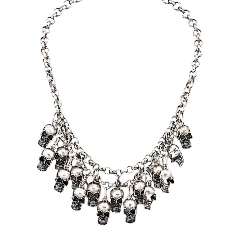 Punk Halloween Skull Necklace Statement Chain Jewelry with Front Drape and Alloy Finish for Concert and Party Outfits Daily