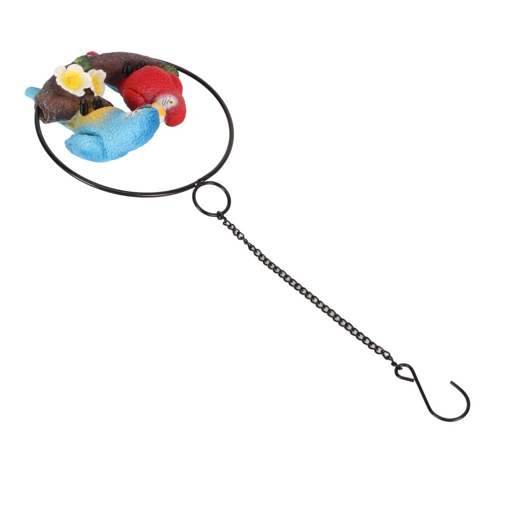 Metal Ring Double Parrot Statue Decorative Resin Perching On Branch Bird Figurine Ornament for