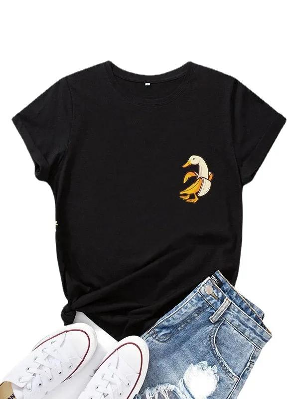 Funny Banana Duck Print T Shirt Women Short Sleeve O Neck Loose Tshirt Summer Women Tee Shirt Tops Clothes Camisetas Mujer