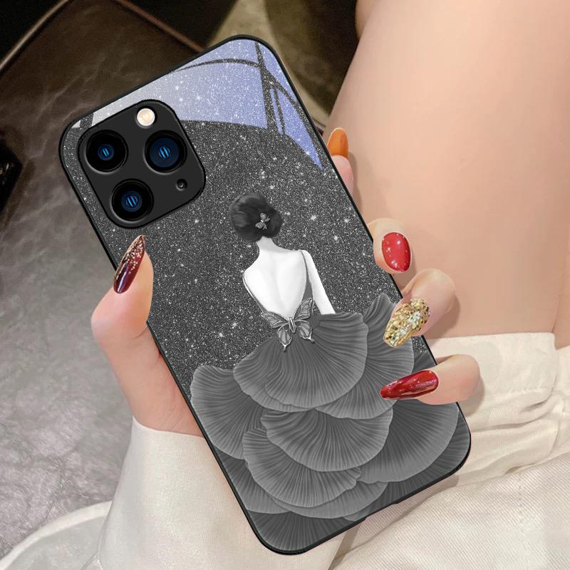 Flower Girl Colorful For IPhone 16 Pro Max 15 Pro 14 13 12 Mini 11 XS Max XR 7 8 Plu SE 2022 Tempered Glass Phone Case