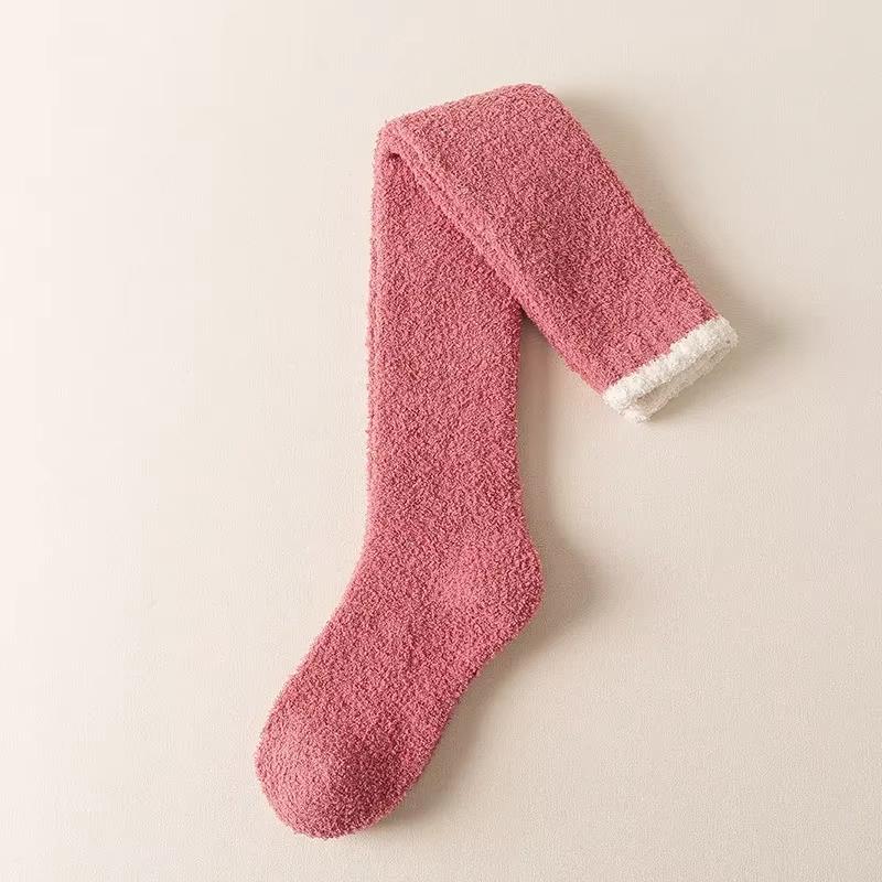 Winter Warm Coral Fleece Over-knee High Socks for Women Plush Home Sleep Floor Long Socking Jk Solid Soft Thigh High Fun Sock