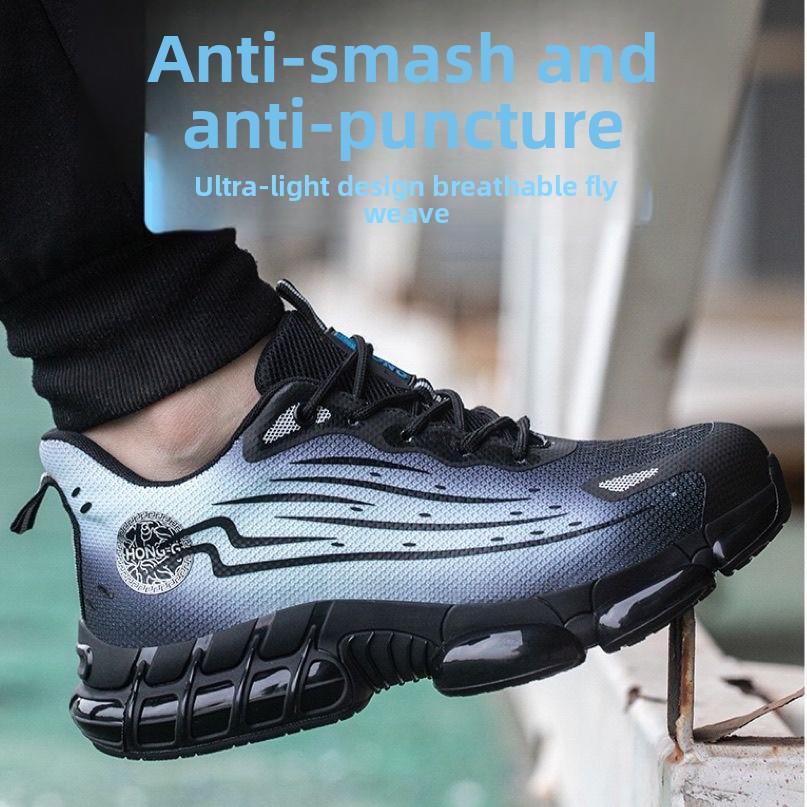 Men's Safety Shoes Air Cushion Work Boots Safety Steel Toe Shoes Slip-Resistant Puncture Proof Lightweight Protective Shoes