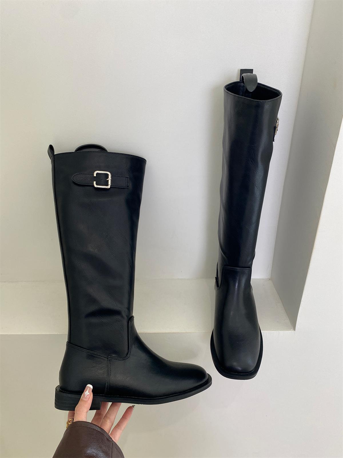 

Flat-bottomed Korean skinny long knight boots women s shoes 2025 new autumn and winter black straight boots medium long boots 35