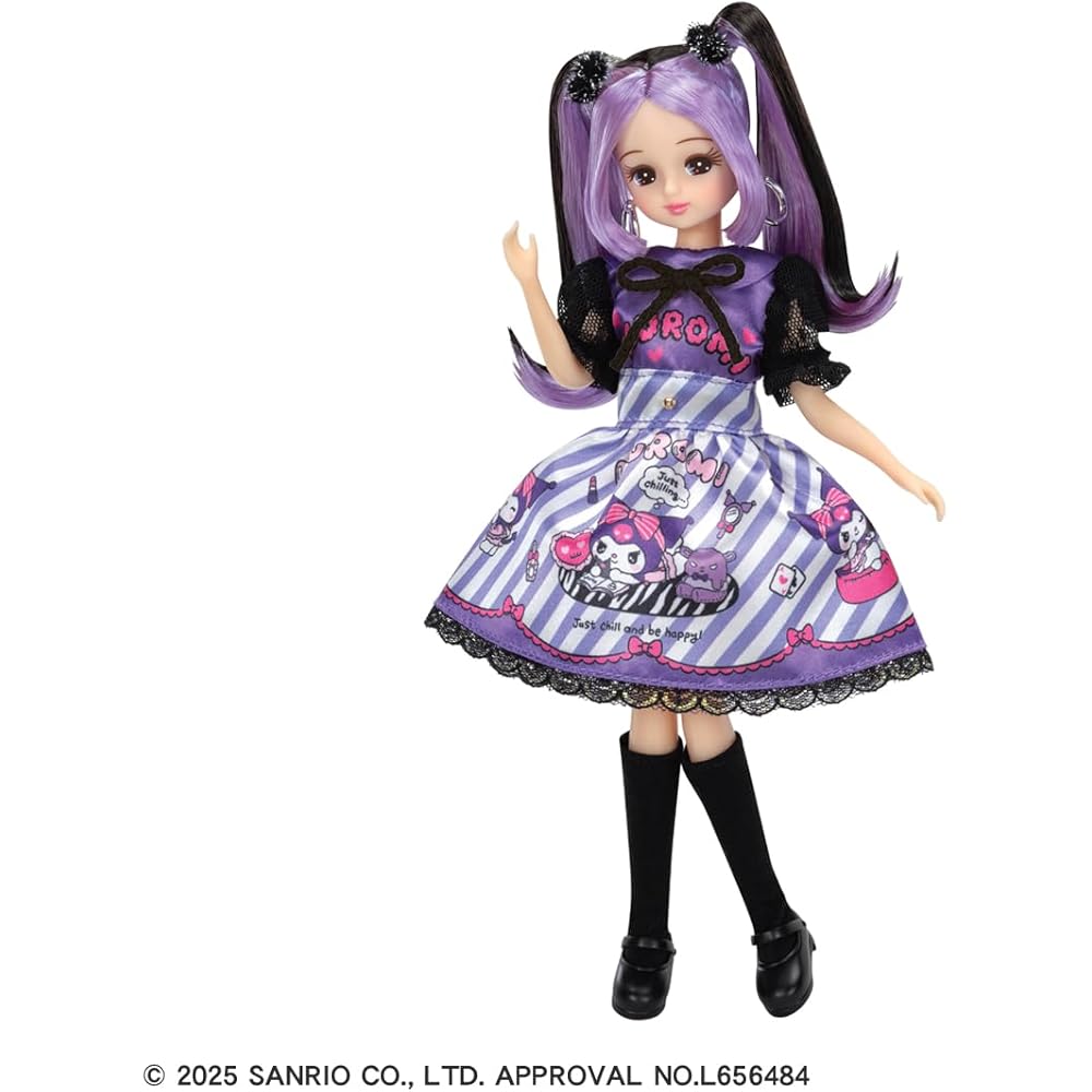 Takara Tomy Licca-chan Doll Cool Kuromi Outfit Set Casual Purple Dress 3 Years and Up