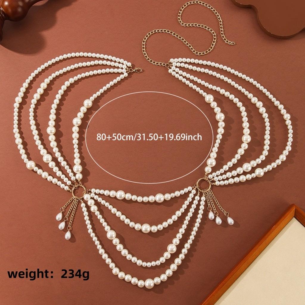 Multilayer Handcrafted Pearl Tassel Waist Chain For Summer Beach Wear