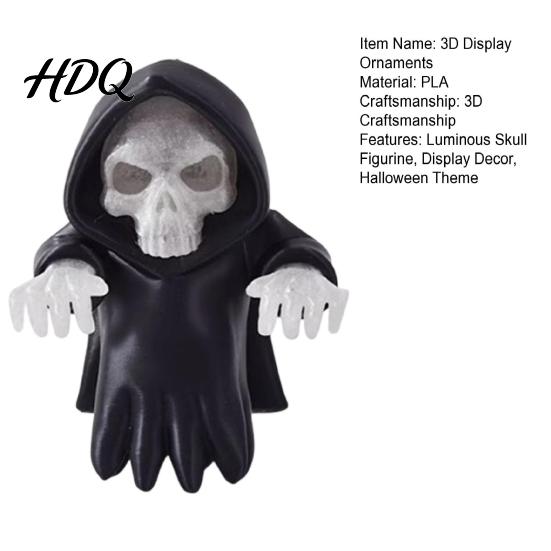 Unique Desktop Figurine Computer Monitor Skull Figurine 3D Printed Luminous Display Decor with Hooded Grim Reaper Design Halloween Horror