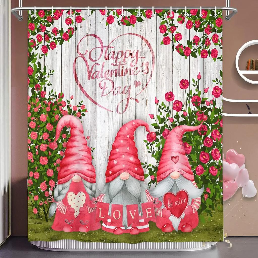 Valentine's Day Shower Curtain Romantic Red Rose Hearts Valentine's Day Genie Shower Curtain Set Shower Curtains Bathroom Decor