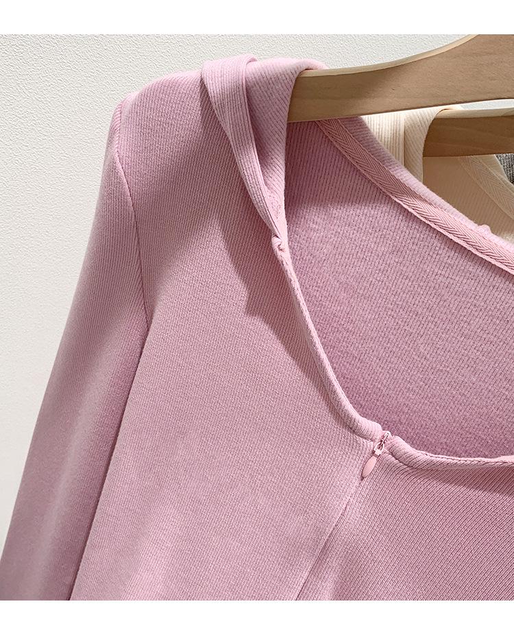 Damen Koreanischer Rosa Kapuzen-Strick-Cardigan-T-Shirt - Herbst/Winter 2025 Kollektion, Vielseitig als Innenlage oder Oberbekleidung