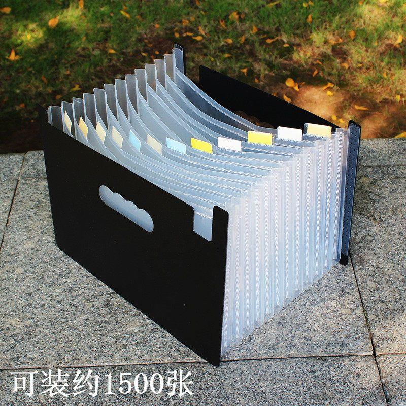 

File Holder Large Capacity A4 Folder Student Test Paper Storage Category Folder Office Supplies Archives File Box Black Surface + Transparent Inner Pages 13 Layers