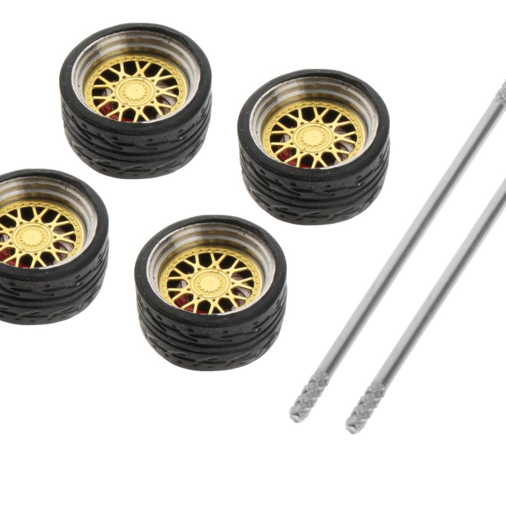 4Pcs/Set 1/64 Diecast Model Car Alloy Rubber Wheel & Tire Set Accessory Replacement Spare Parts