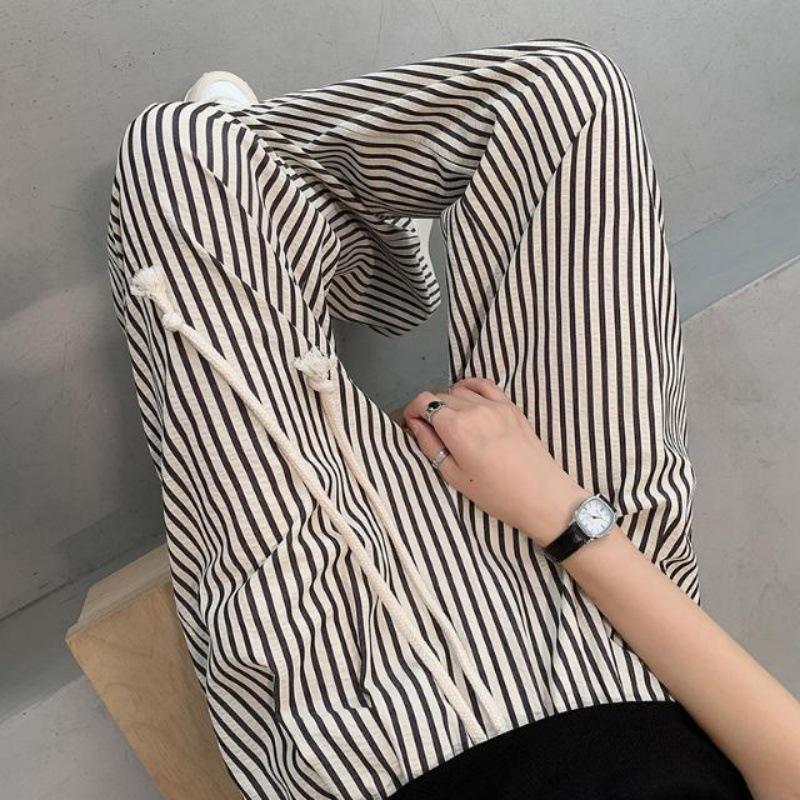 

2026 Women s Black & White Striped High Waist Casual Wide-Leg Pants Extra Large