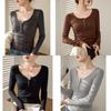 T Shirt Women Long Sleeve Slim Fit Pure Cotton Ribbed Fabric For Autumn Winter Style