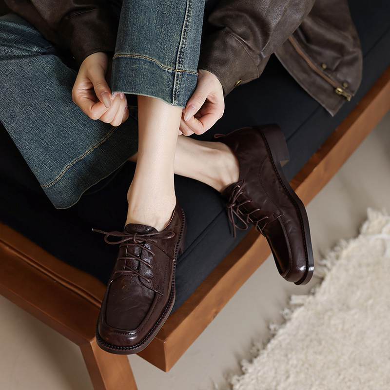 Krazing Pot Sheepskin Round Toe Size 42 Loafers Med Heels Lace Up Size 41 Rome Gladiator Autumn Pumps