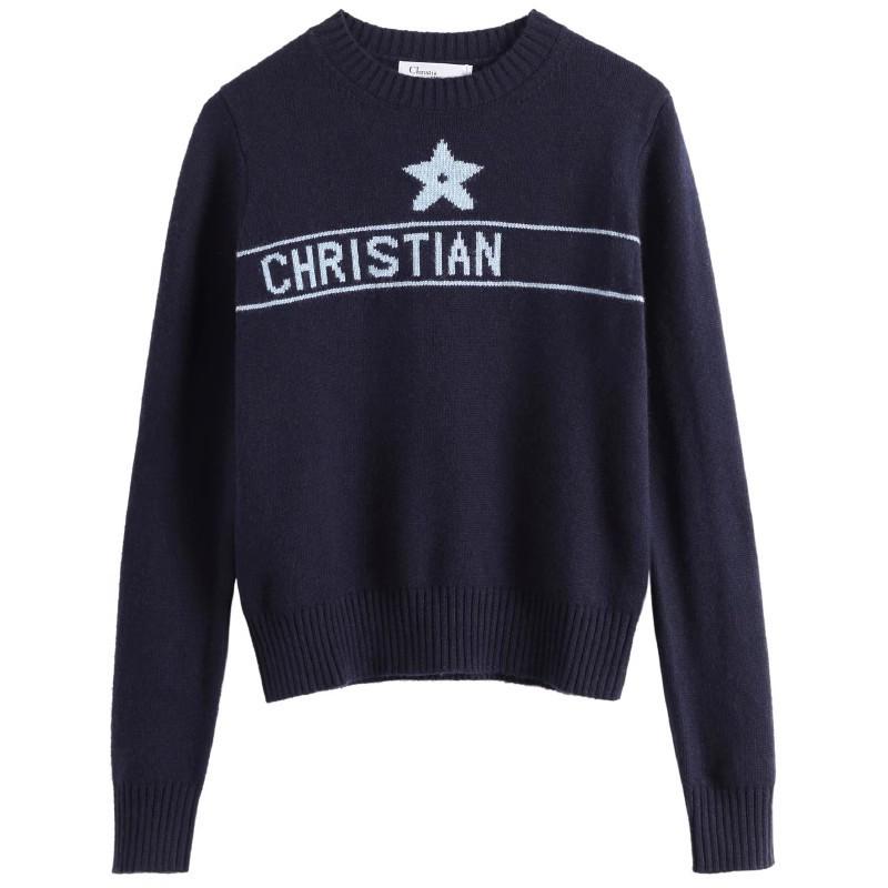 Navy Style Short-Sleeve Star Sweater Jacket - Women's Autumn/Winter Loose Fit