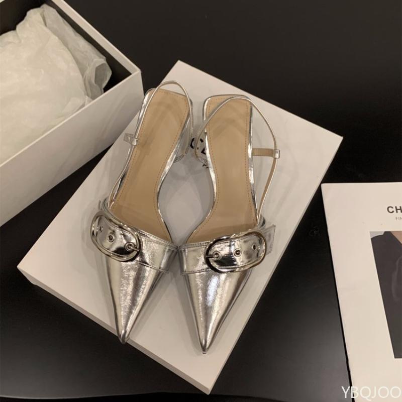 Fashion French silver high heels Ladies summer toe Sandals New Elegant Pointed Single Shoes Fashion comfortable Women's sandals Zapatos