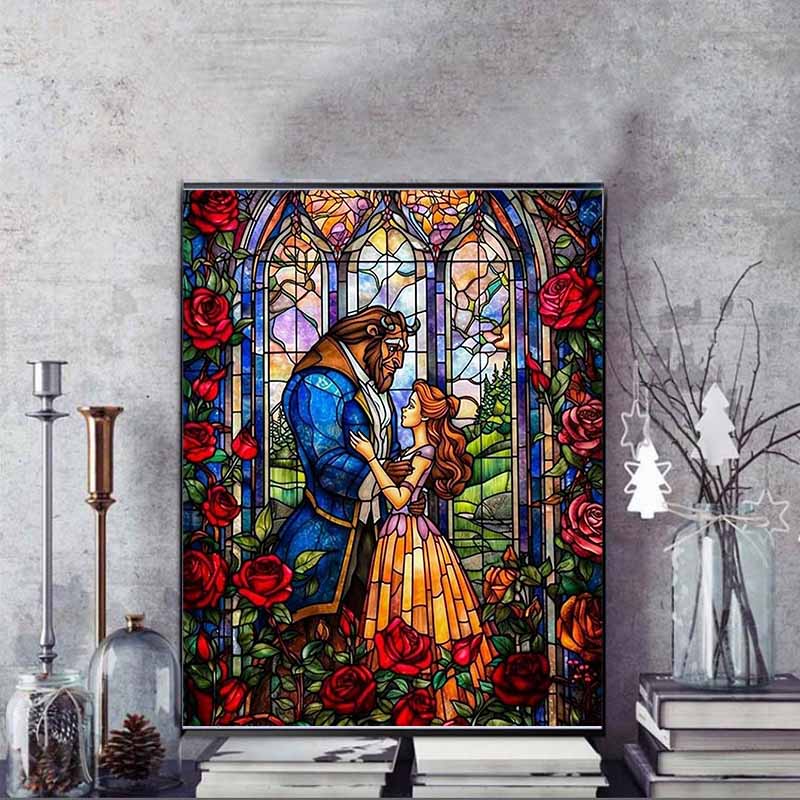 Disney Diamond Painting Beauty and The Beast 5D DIY Diamond Painting Mosaic Cartoon Embroidery Rhinestone Home Decoration Gift