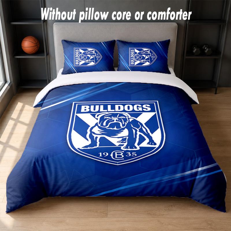 Canterbury-Bankstown Bulldogs Design Bett Bettwäsche-Set 1 Bettbezug + 2 Kissenbezüge Weiche Atmungsaktive Haushalts-Bettwäsche