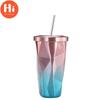 Hi Sticla de cafea din oțel inoxidabil 304 cu perete dublu de 500 ml, cu paie, ceașcă de bere rece cu pahar