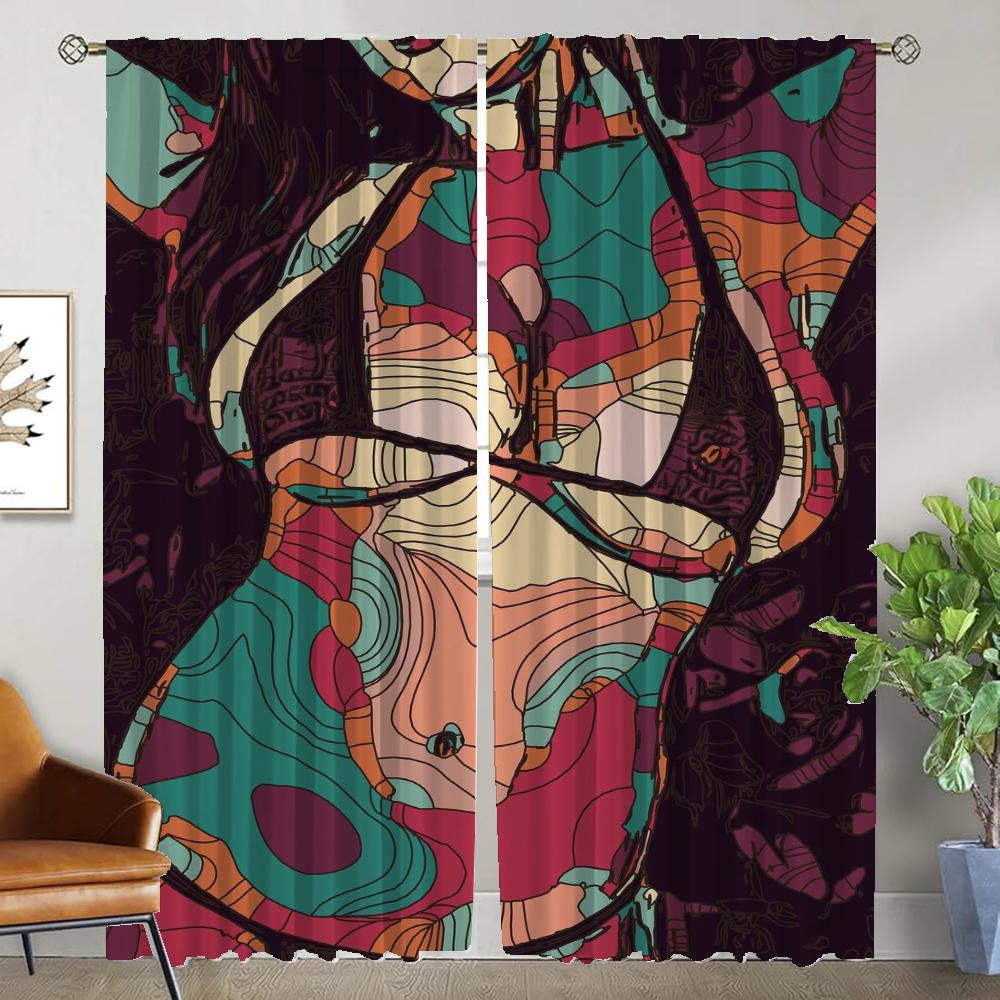 

Геометрические девушки тюль для спальни шторы для гостиной занавески Хэллоуин украшения перегородки домашний интерьер шторы оттенки W50xH70cmx2pcs-CL
