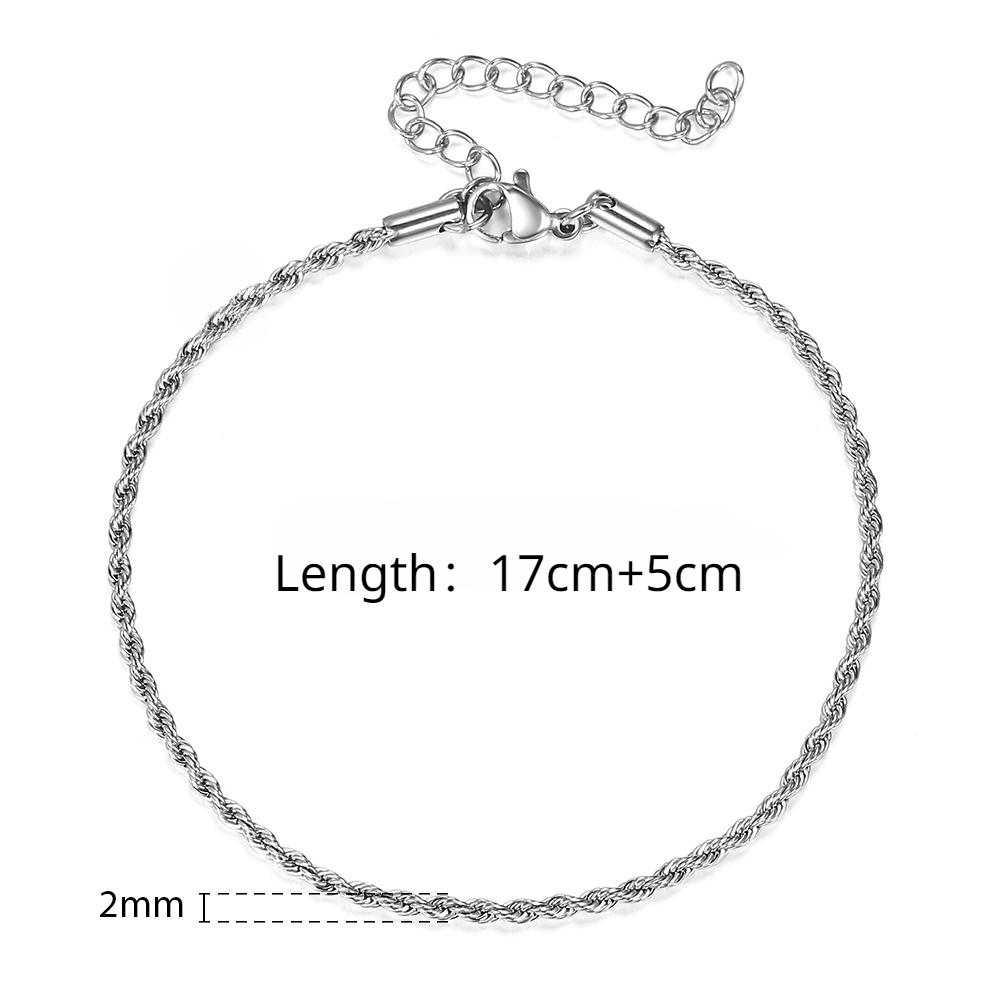

Браслеты-цепочки из витой веревки из нержавеющей стали 2/3/4/5 мм для женщин и мужчин, модный браслет в стиле панк, регулируемая длина 17 см + 5 см 2mm（17+5cm） серебряный
