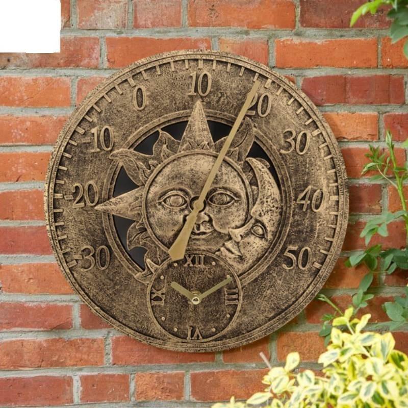 Vintage European Style Resin Wall Clock With Temperature Display For Living Room And Bedroom Decor