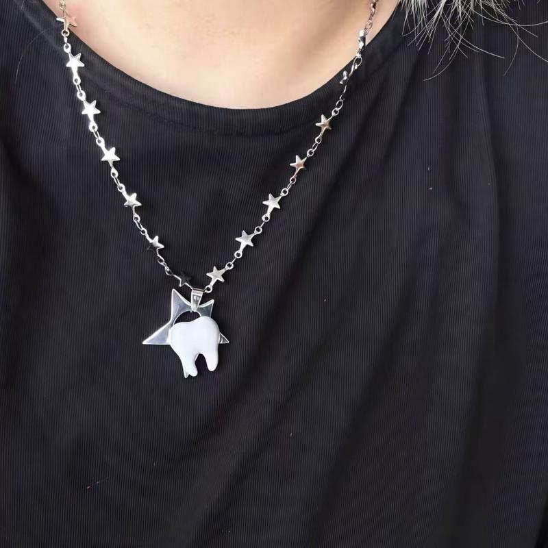 Unique Design Y2k Necklace Heart Star Cute Teeth Splicing Clavicle Chain