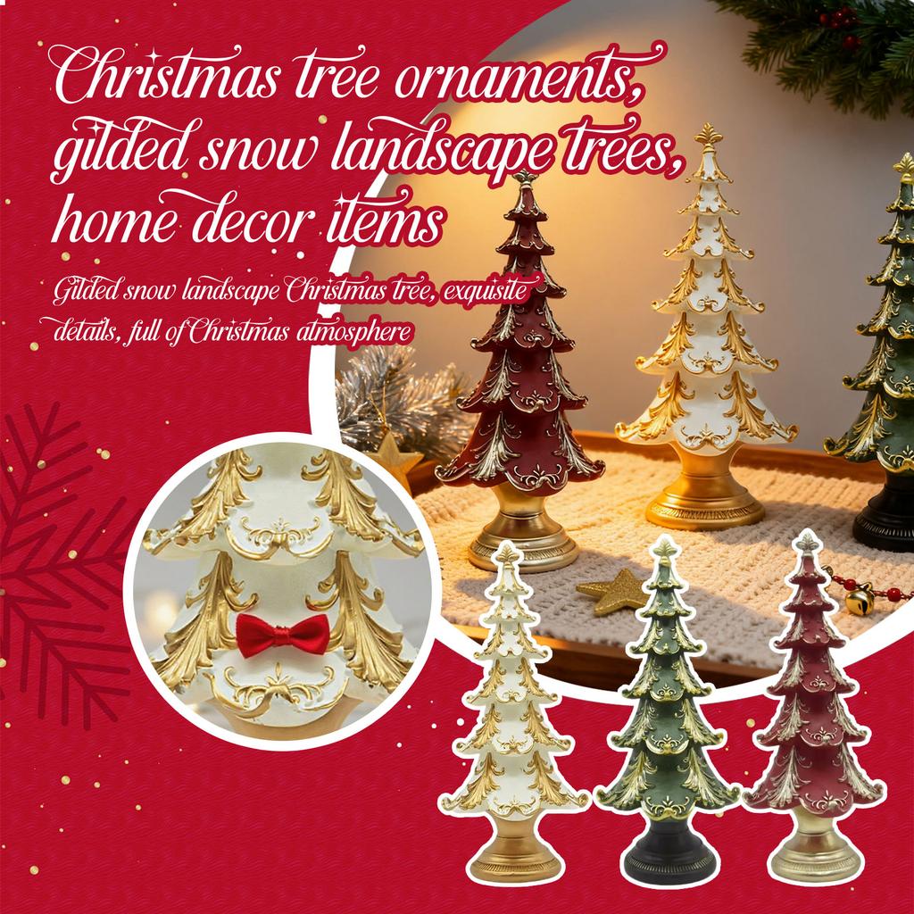 Gold-Painted Christmas Tree Ornaments, Snow Scene Tree Home Decoration Crafts Desktop Christmas Atmosphere Gift Christmas Decoration Desktop Ornaments
