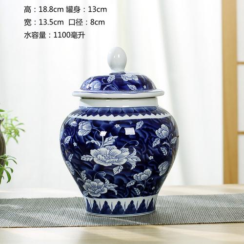 Modern Ceramic Blue and White Porcelain Antique General Jar with Lid Large General Storage Tea Caddy Countertop Home Decoration