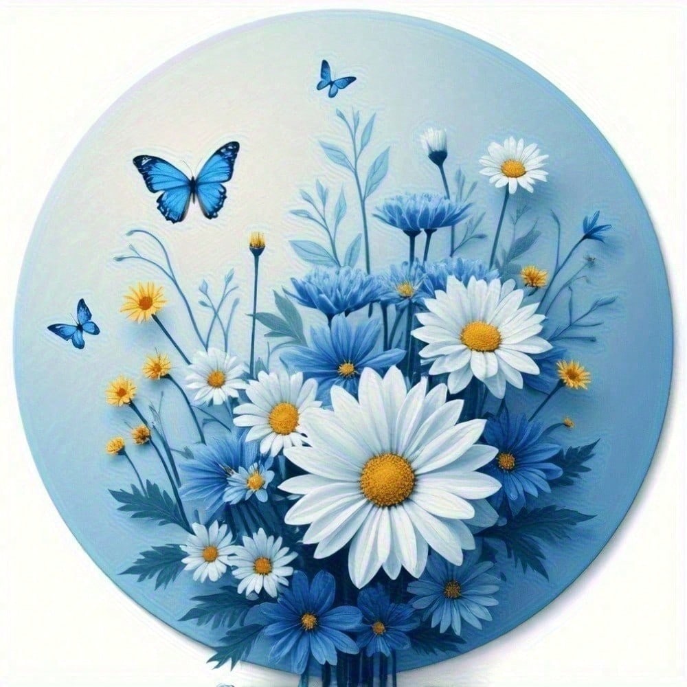 

Vintage Daisy Butterfly Metal Tin Sign 8x12 Inch Rustic Blue White Wall Art Home Kitchen Cafe Decor разноцветный