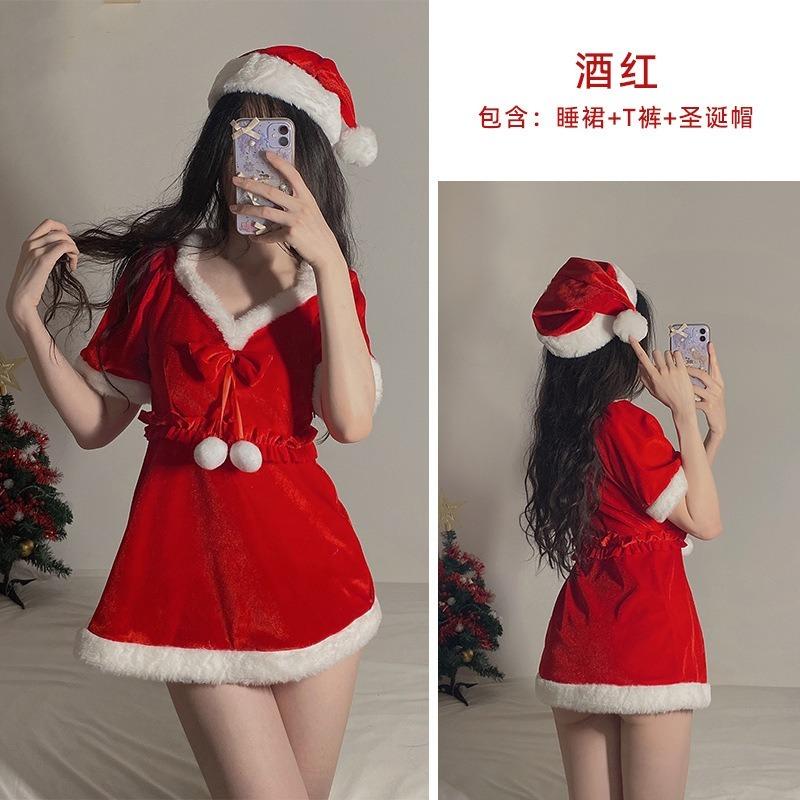 Sexy Lingerie Christmas Velvet Nightdress Cosplay Sexy New Robe Nightdress New Year's Day Uniform Suit