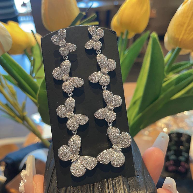 Summer New Colorful Butterfly Dance Earrings with Colorful Zircon Microinlay Long Ladies' Elegant and Fashionable Earrings