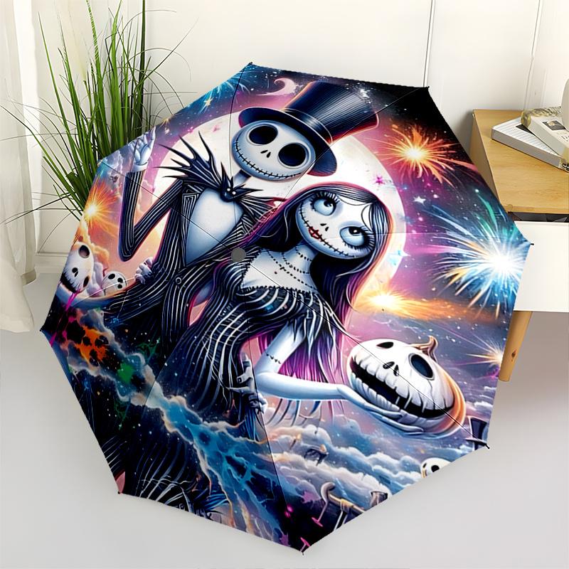 

1 Auto Open Jack Skellington, Sally Themed Colorful 8-rib Portable Umbrella for Men and Women, A Compact Commuting Companion Suitable for Da
