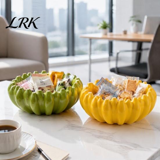 Unique Housewarming Gift Ceramic Banana Fruit Bowl, Creative Yellow Tray, Decorative Entryway Key Bowl Salad for Kitchen Dining Table Countertop