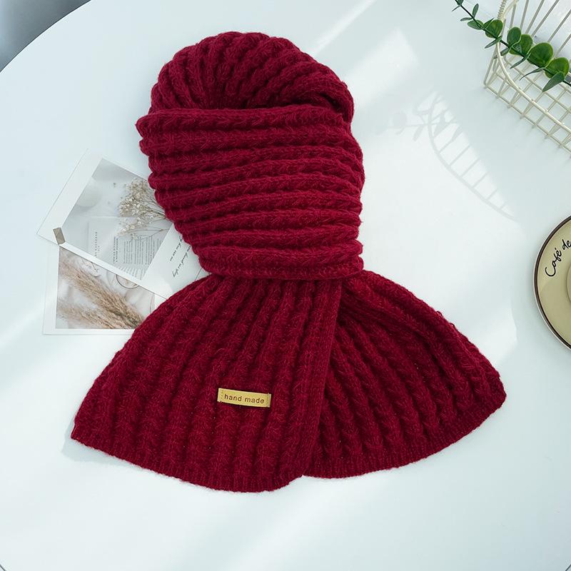 Wollstrickschal - Herbst/Winter Koreanischer Stil, Einfarbig, Vielseitiges Rot, Hochwertiger Nackenwärmer für Damen