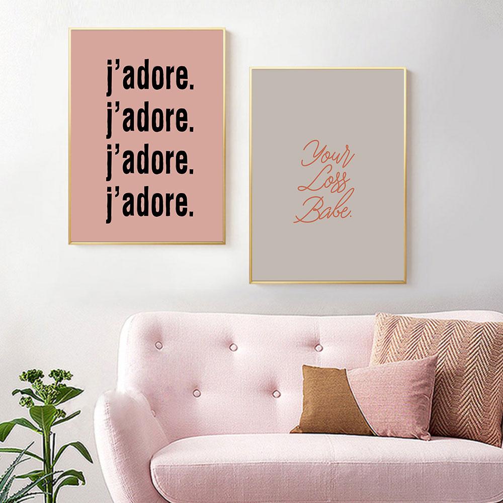 YOUR LOSS BABE Boho Femme Poster Quote Scandi Art Print J'ADORE Canvas Painting Modern Statement Wall Picture Bedroom Home Decor