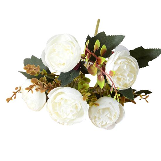 6 Heads Artificial Rose Flower Faux Silk Rose Bouquets with Leaf for Wedding Home Office Indoor Outdoor Decor
