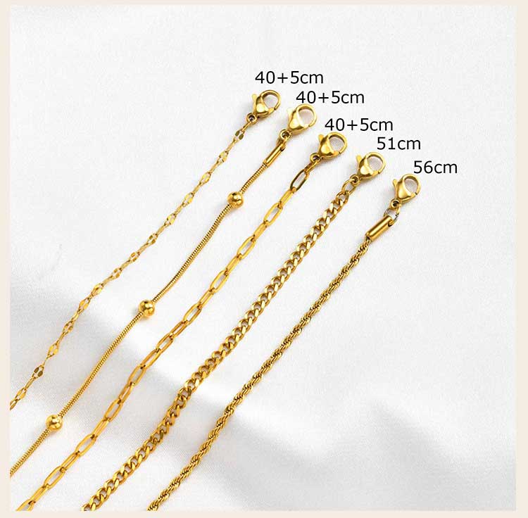 Layer Basic Chains Necklace for Women, 18K Gold Plated Stainless Steel Lips Round Bead Curb Twist Rope Chain Necklace Waterproof
